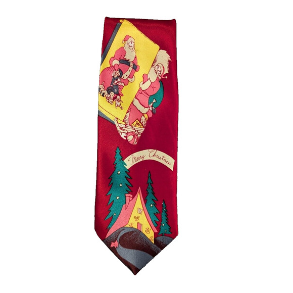 Rudia Hand Made Neck-Tie Christmas Vintage Santa Clause Red Classic Holiday - Picture 1 of 6